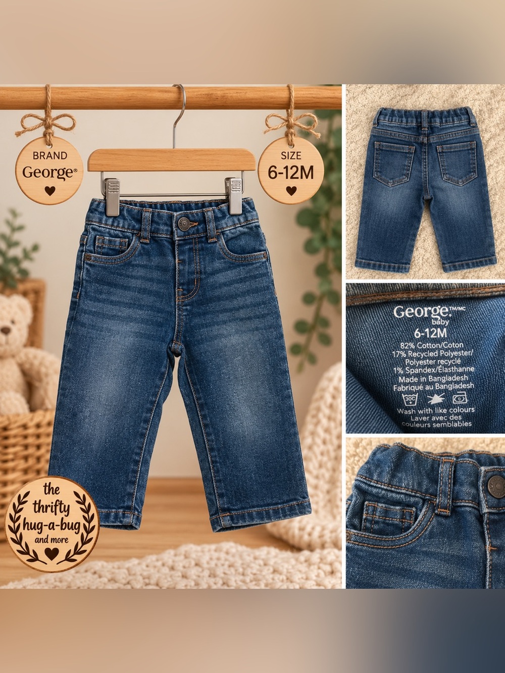 George Baby Jeans 6–12M | Blue Denim Stretch Jeans 👖